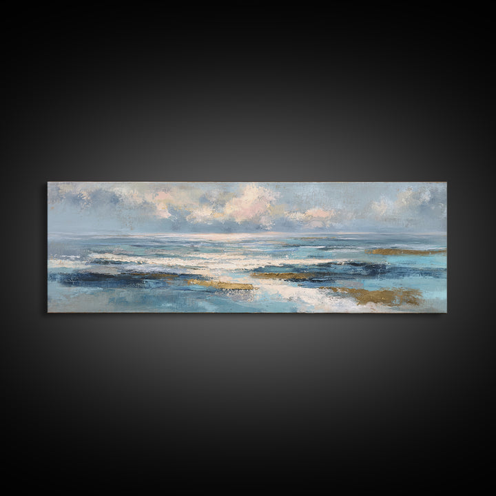 Coastal Aerial Shoreline Framed Canvas Print, Living Room Art, Printable, Living Room Decor, Oil Painting, Living, LIR-3x1-99