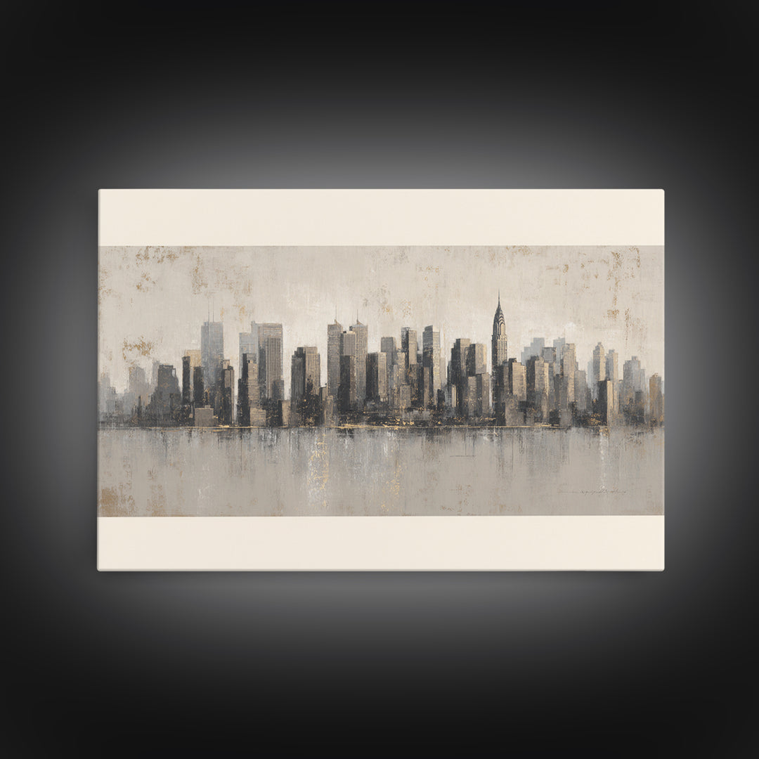 Modern City Skyline Framed Canvas Print, Living Room Art, Mid Century Modern, Living Room Decor, Abstract Art, Living, LIR-3x2-2
