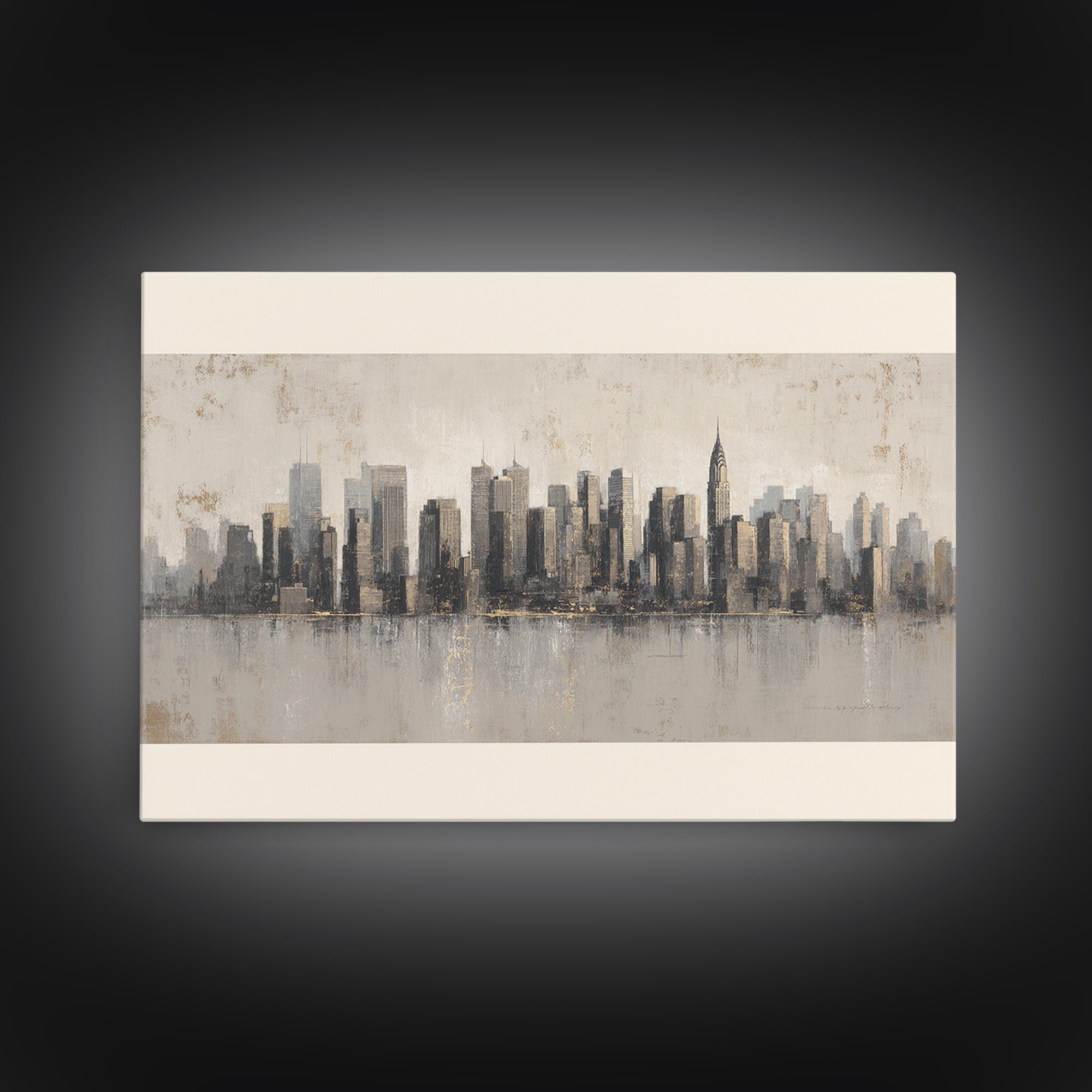 Modern City Skyline Framed Canvas Print, Living Room Art, Mid Century Modern, Living Room Decor, Abstract Art, Living, LIR-3x2-2