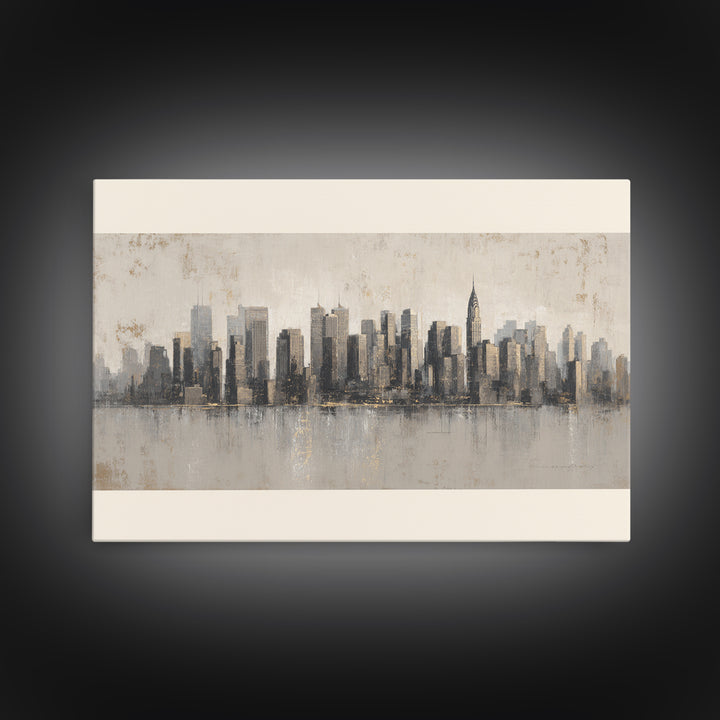 Modern City Skyline Framed Canvas Print, Living Room Art, Mid Century Modern, Living Room Decor, Abstract Art, Living, LIR-3x2-2