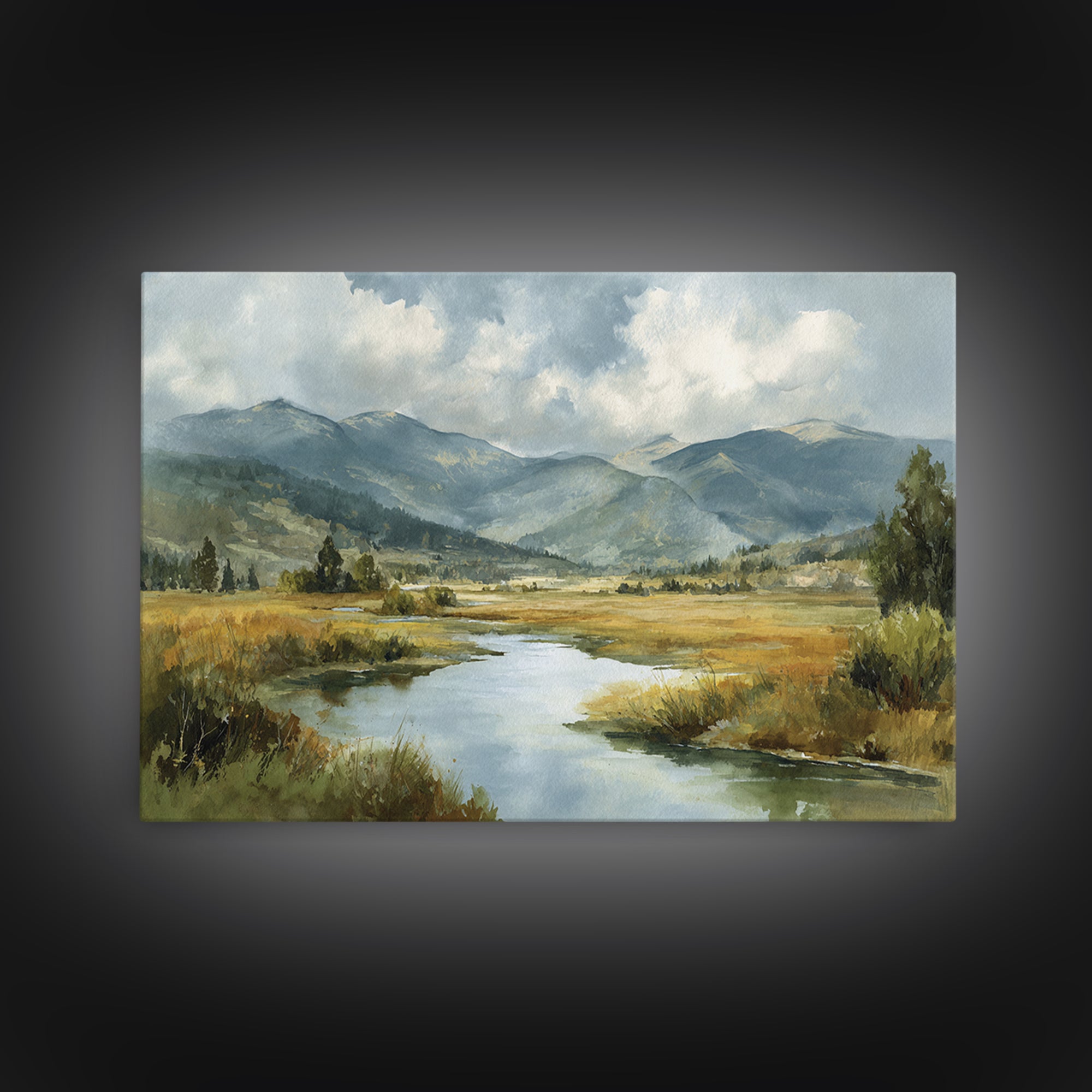 Classic Mountain Panorama for Cozy Interiors Framed Canvas Print, Living Room Art, Boho Wall Art, Living Room Decor, Living, LIR-3x2-20