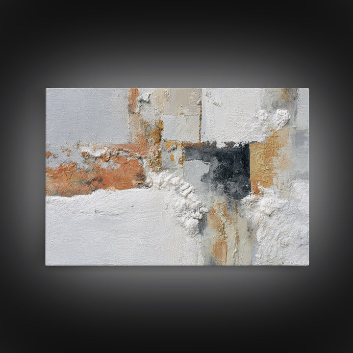 Monochrome Stone Texture Abstraction Framed Canvas Print, Living Room Art, Dopamine Decor, Living Room Decor, Fine Art, Living, LIR-3x2-25