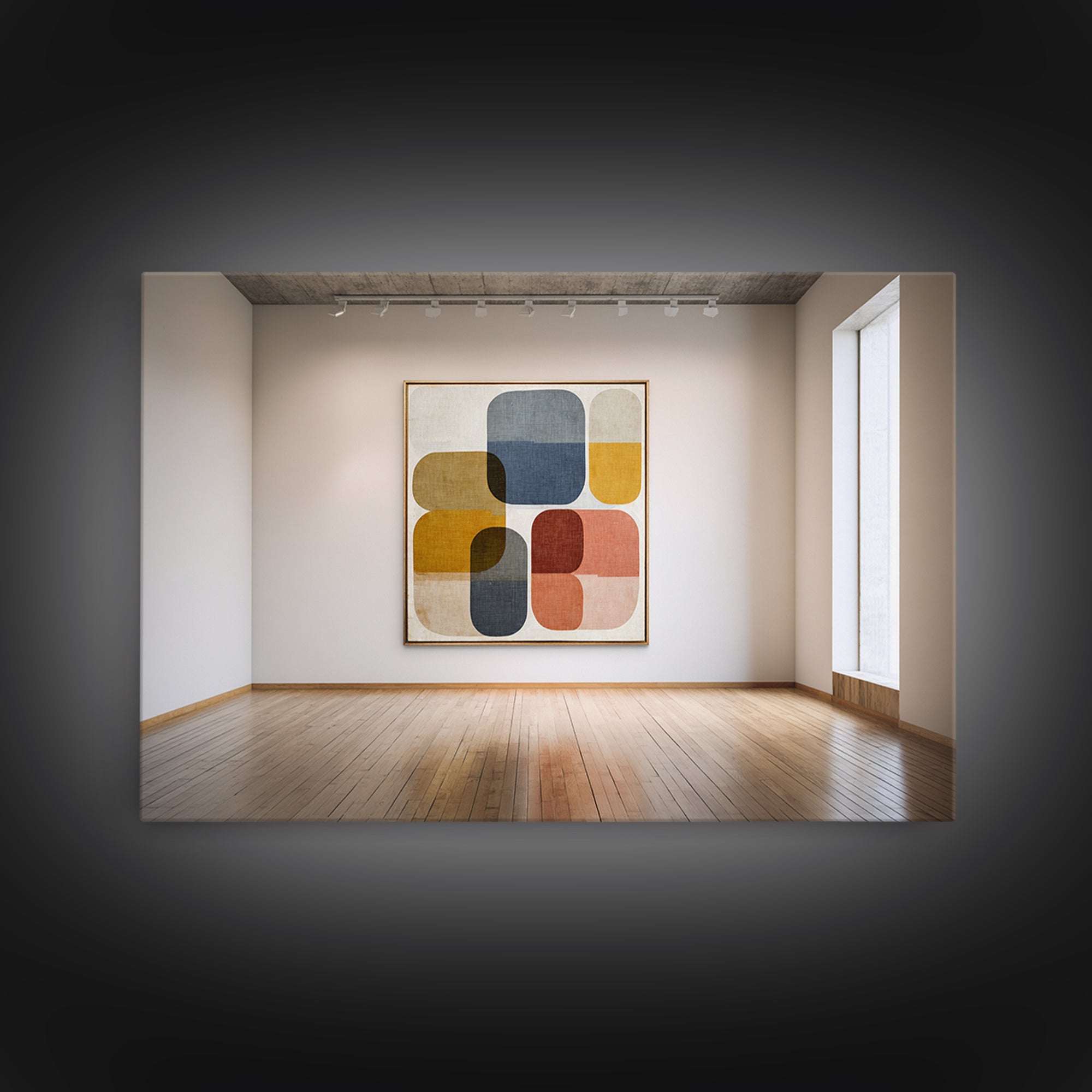 Mid Century Geometric Artwork Framed Canvas Print, Living Room Art, Living Room Wall Art, Living Room Decor, Abstract Art, LIR-3x2-36