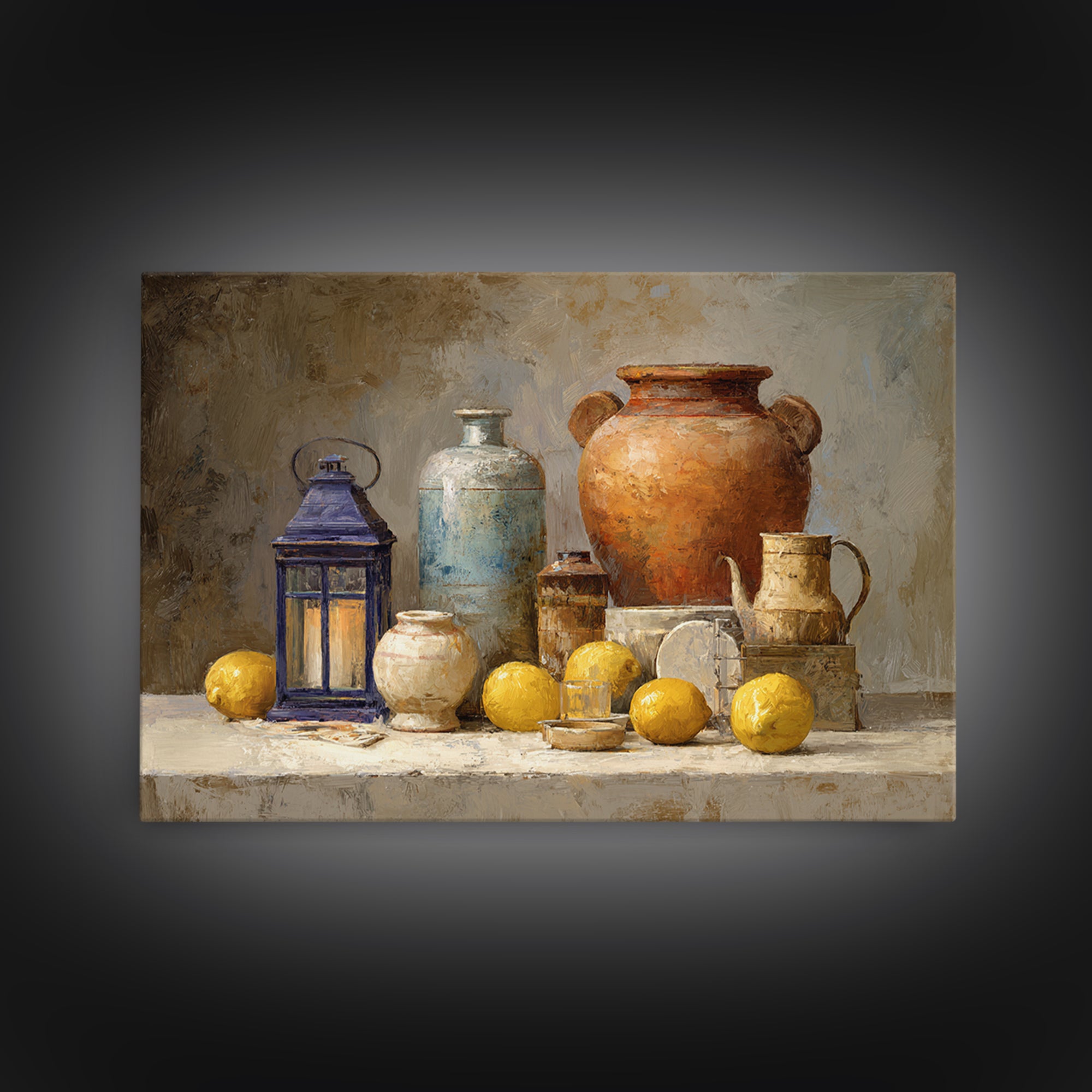 Warm Mediterranean Lemon Still Life Framed Canvas Print, Living Room Art, Printable Art, Living Room Decor, Fine Art, Living, LIR-3x2-46