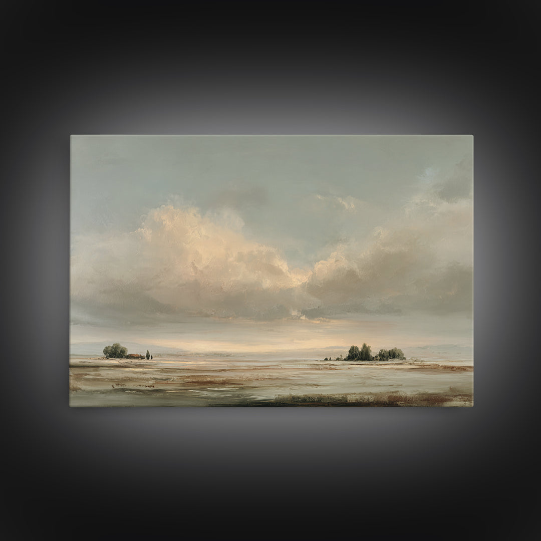 Large Cloudscape with Gentle Movement Framed Canvas Print, Living Room Art, Home, Living Room Decor, Oil Painting, Living, LIR-3x2-47