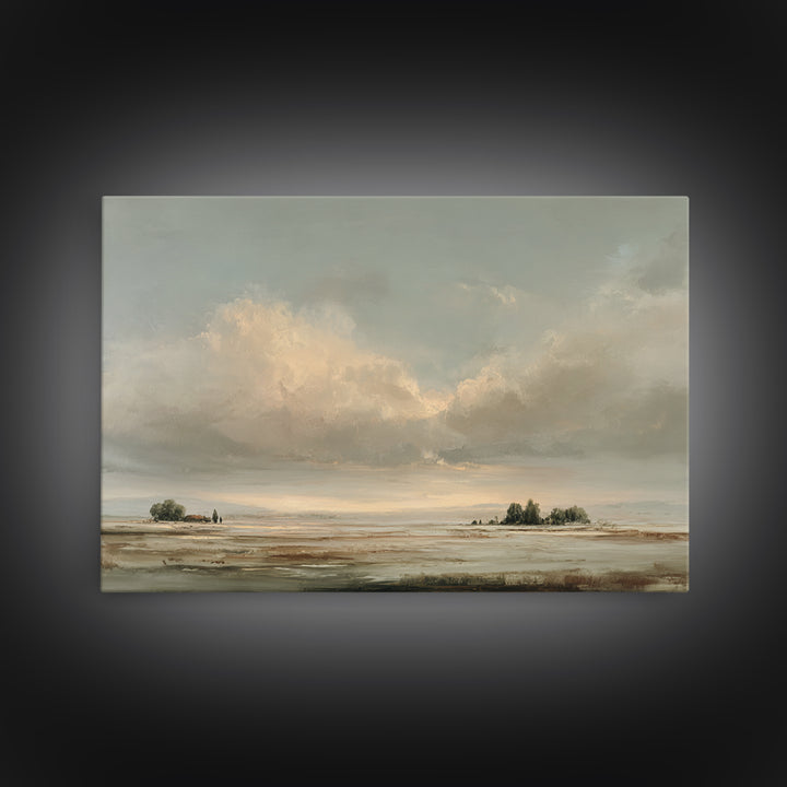 Large Cloudscape with Gentle Movement Framed Canvas Print, Living Room Art, Home, Living Room Decor, Oil Painting, Living, LIR-3x2-47