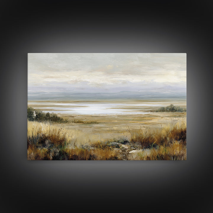 Modern Landscape with Expansive Calm Sky Framed Canvas Print, Living Room Art, Art Nouveau, Living Room Decor, Fine Art, Living, LIR-3x2-55