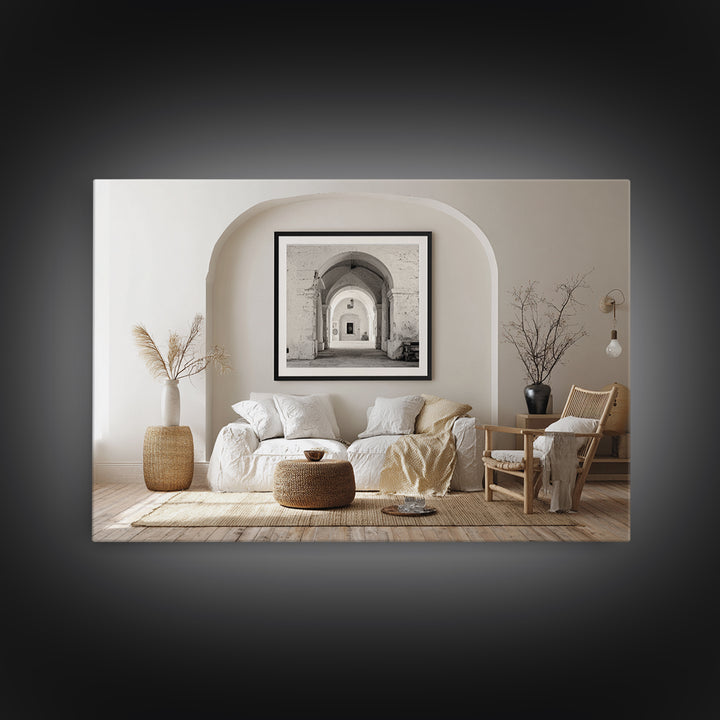 Black and White Architectural Arch Composition Framed Canvas Print, Living Room Art, Home, Living Room Decor, Oil Painting, LIR-3x2-59