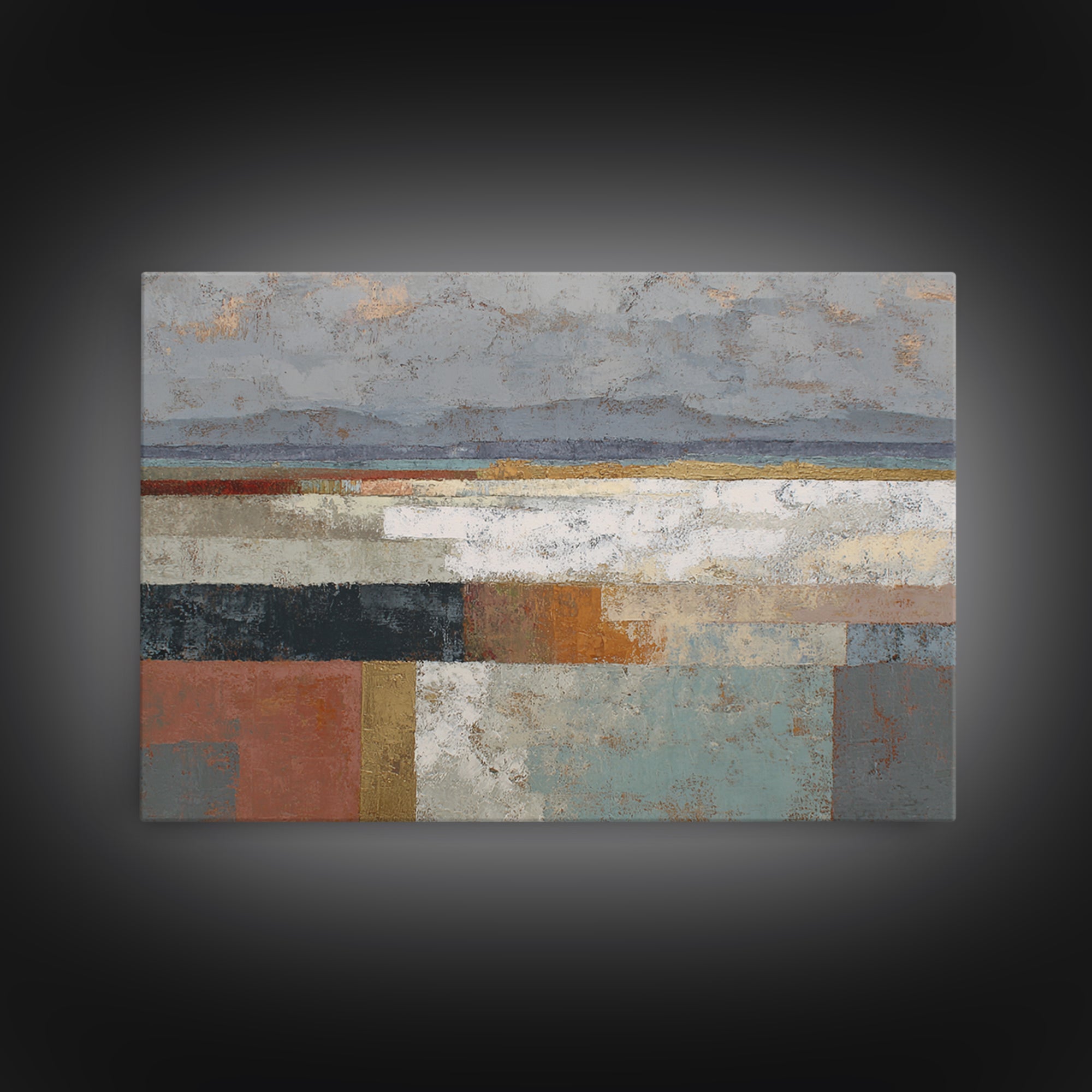 Mid Century Geometric Artwork Framed Canvas Print, Living Room Art, Textured Painting, Living Room Decor, Abstract Art, Living, LIR-3x2-60