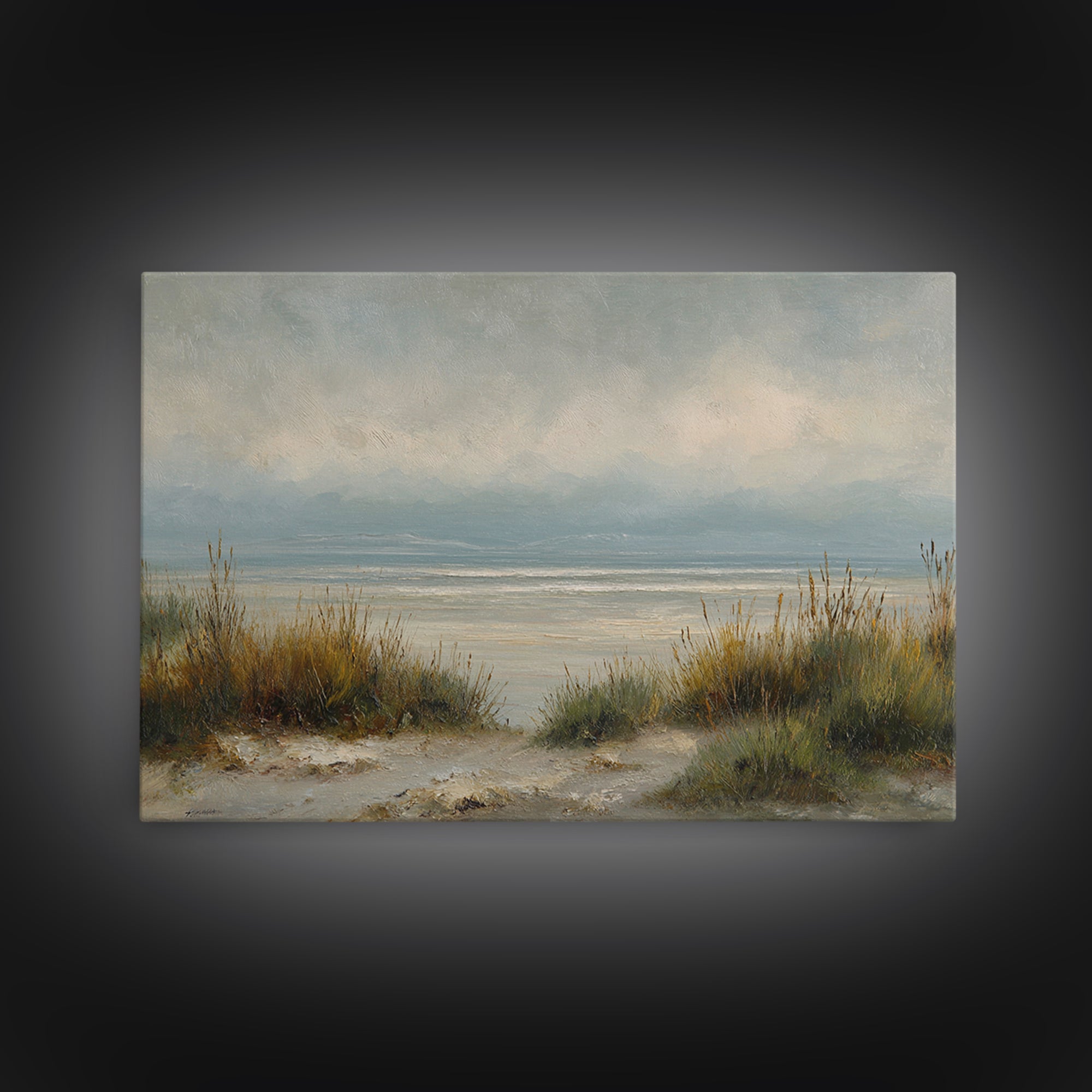Modern Landscape with Expansive Calm Sky Framed Canvas Print, Living Room Art, Oil Painting, Living Room Decor, Living, LIR-3x2-7