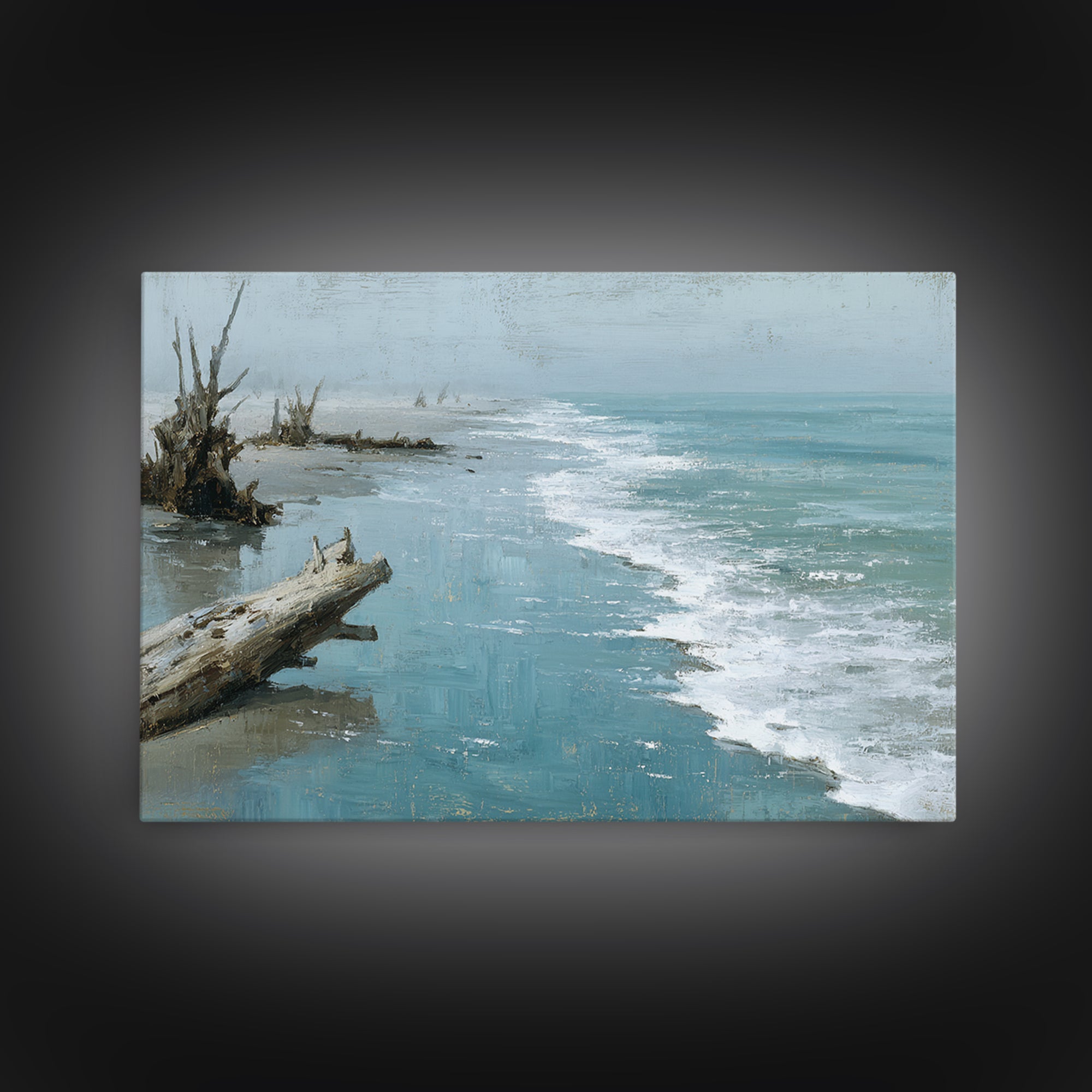 Moody Seascape for Dramatic Focal Point Framed Canvas Print, Living Room Art, Bedroom Wall Art, Living Room Decor, Oil Painting, LIR-3x2-82
