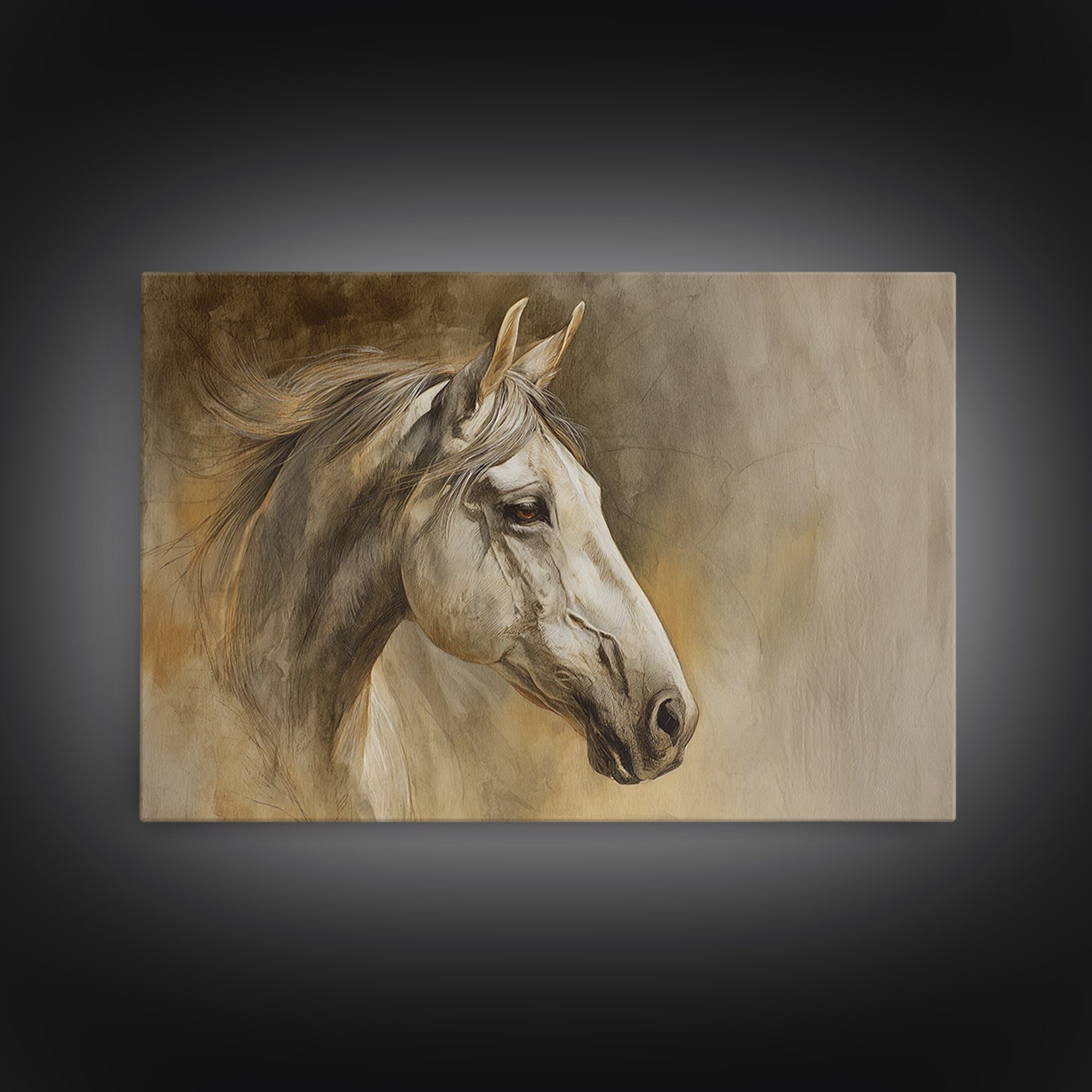 Contemporary Horse Portrait Framed Canvas Print, Living Room Art, Boho Wall Art, Living Room Decor, Oil Painting, Living, LIR-3x2-86