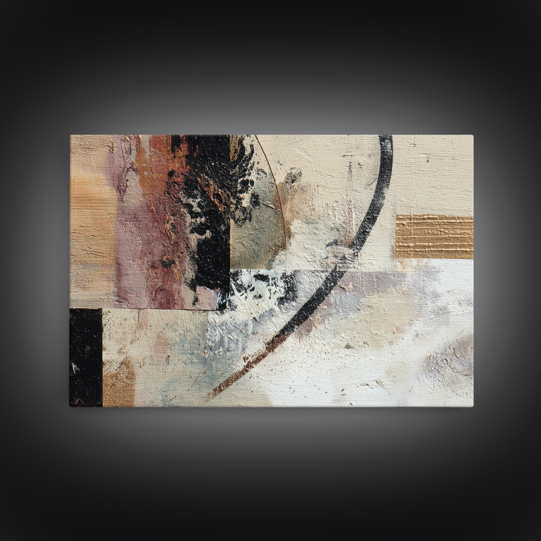 Gold Accented Abstract Brushwork Framed Canvas Print, Living Room Art, Oversized Wall Art, Living Room Decor, Abstract Art, LIR-3x2-90