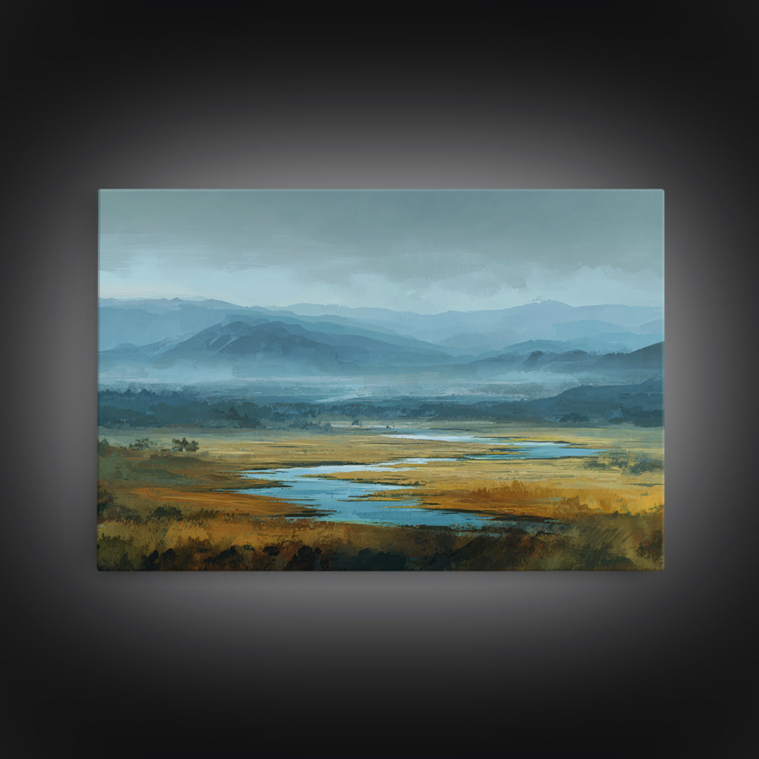 Classic Mountain Panorama for Cozy Interiors Framed Canvas Print, Living Room Art, Painting, Living Room Decor, Living, LIR-3x2-92