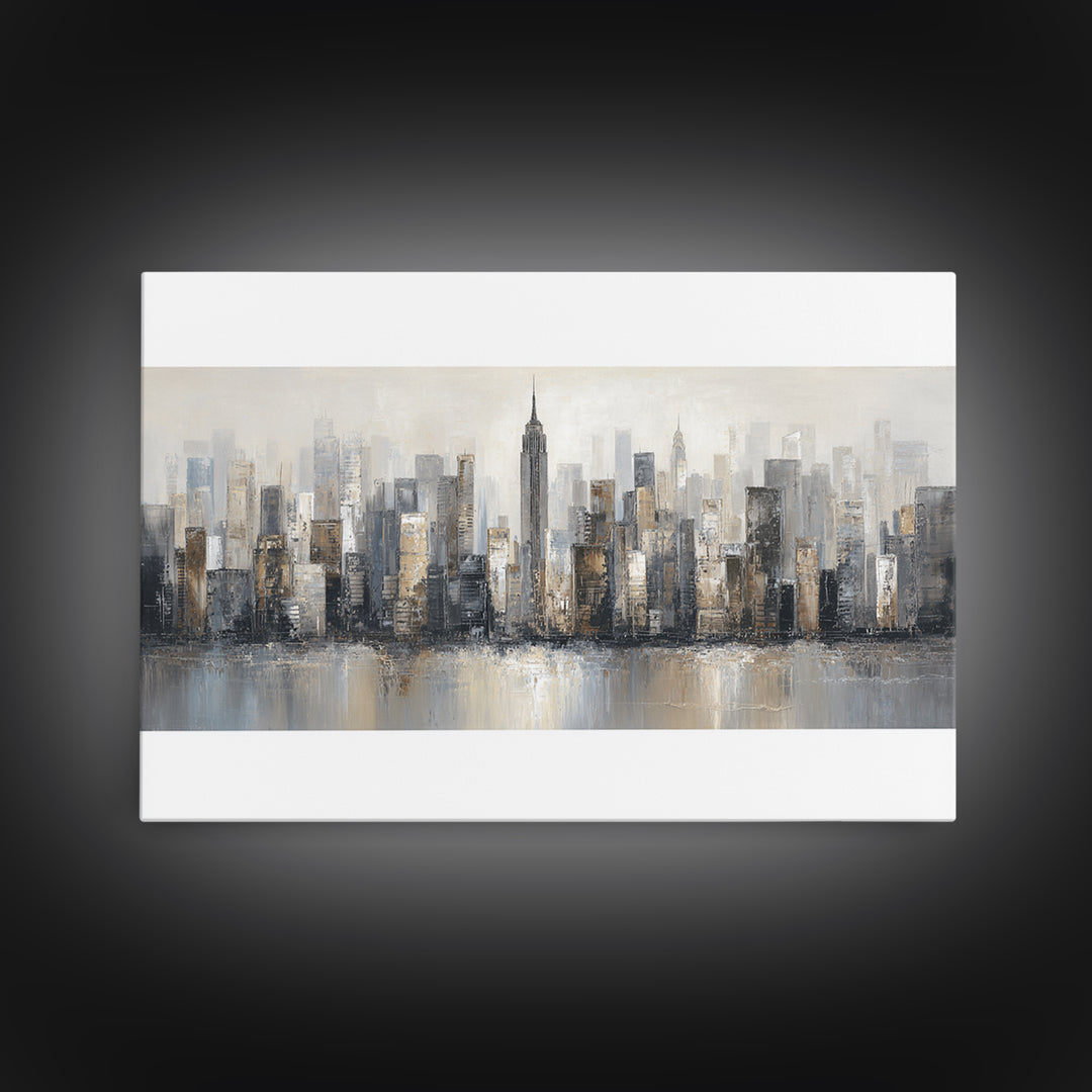 Modern City Skyline Canvas Print, Living Room Art, Modern Wall Art, Living Room Decor, Fine Art, Living, Textured Painting, LIR-3x2-98