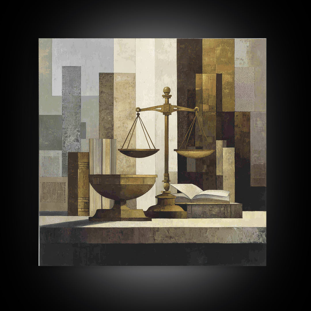 Classical Scales of Justice Framed Canvas Print, Law Office Art, Law, Office Decor, Counsel, Modern Decor, Fine Art Print, LOA-1x1-1