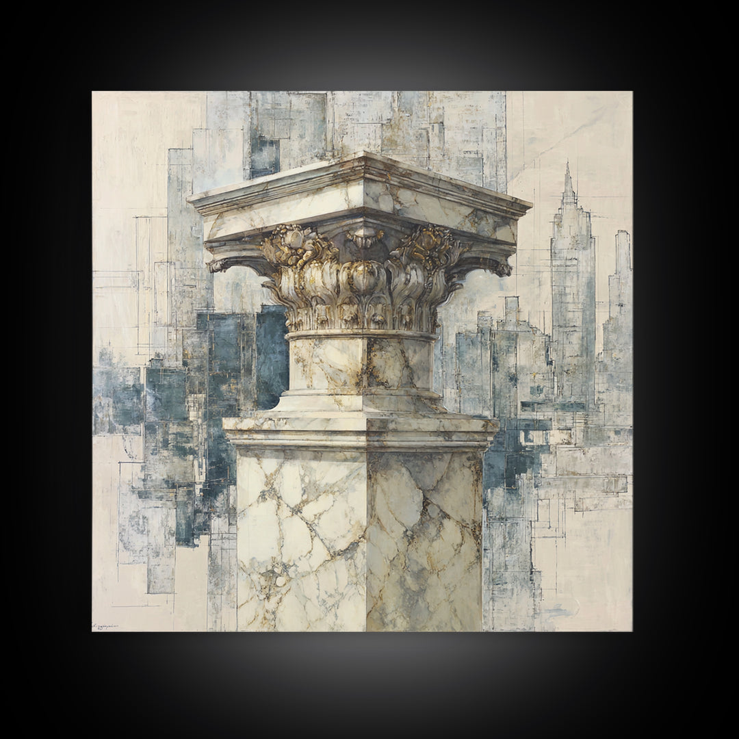 Marble Courthouse Column Study Without Building Scene Framed Canvas Print, Law Office Art, Office Art, Office Decor, Counsel, LOA-1x1-27