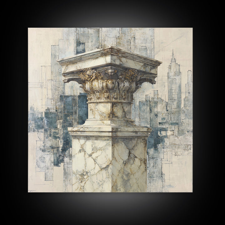 Marble Courthouse Column Study Without Building Scene Framed Canvas Print, Law Office Art, Office Art, Office Decor, Counsel, LOA-1x1-27