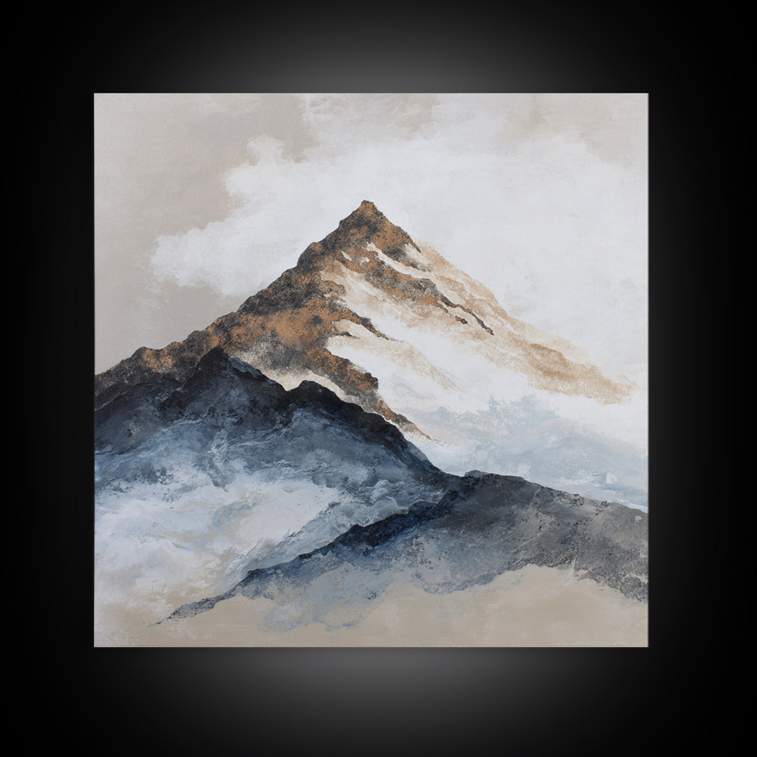 Ink Wash Mountain Symbolizing Stability Framed Canvas Print, Law Office Art, Poster Print, Office Decor, Watercolor Art, LOA-1x1-44
