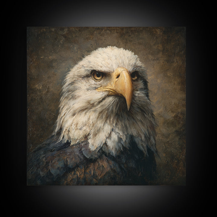 Eagle Portrait with Solemn Presence Framed Canvas Print, Law Office Art, Bookish Wall Art, Office Decor, Fine Art, Counsel, LOA-1x1-6