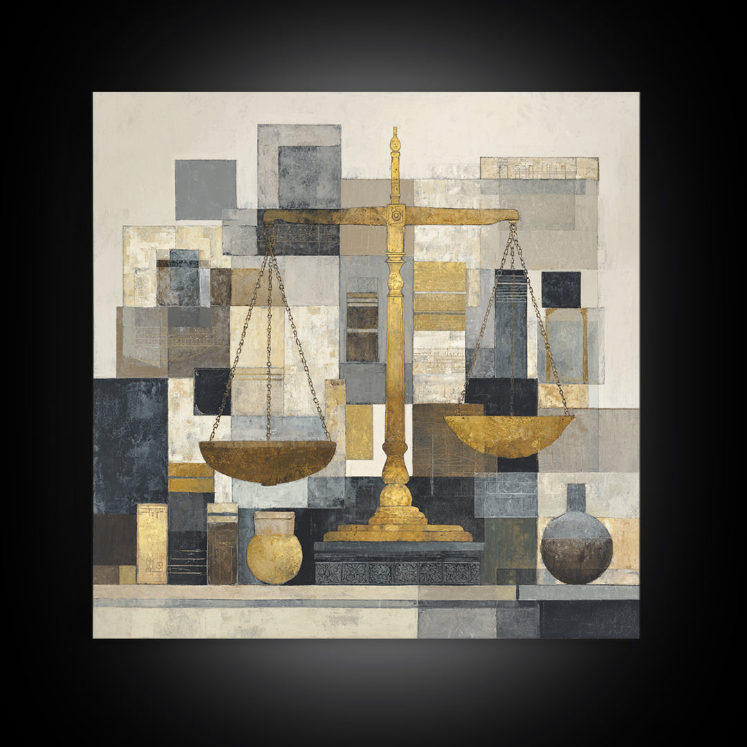 Classical Scales of Justice Canvas Print, Law Office Art, Luxury Decor, Office Decor, Oil Painting, Counsel, Printable Art, LOA-1x1-97