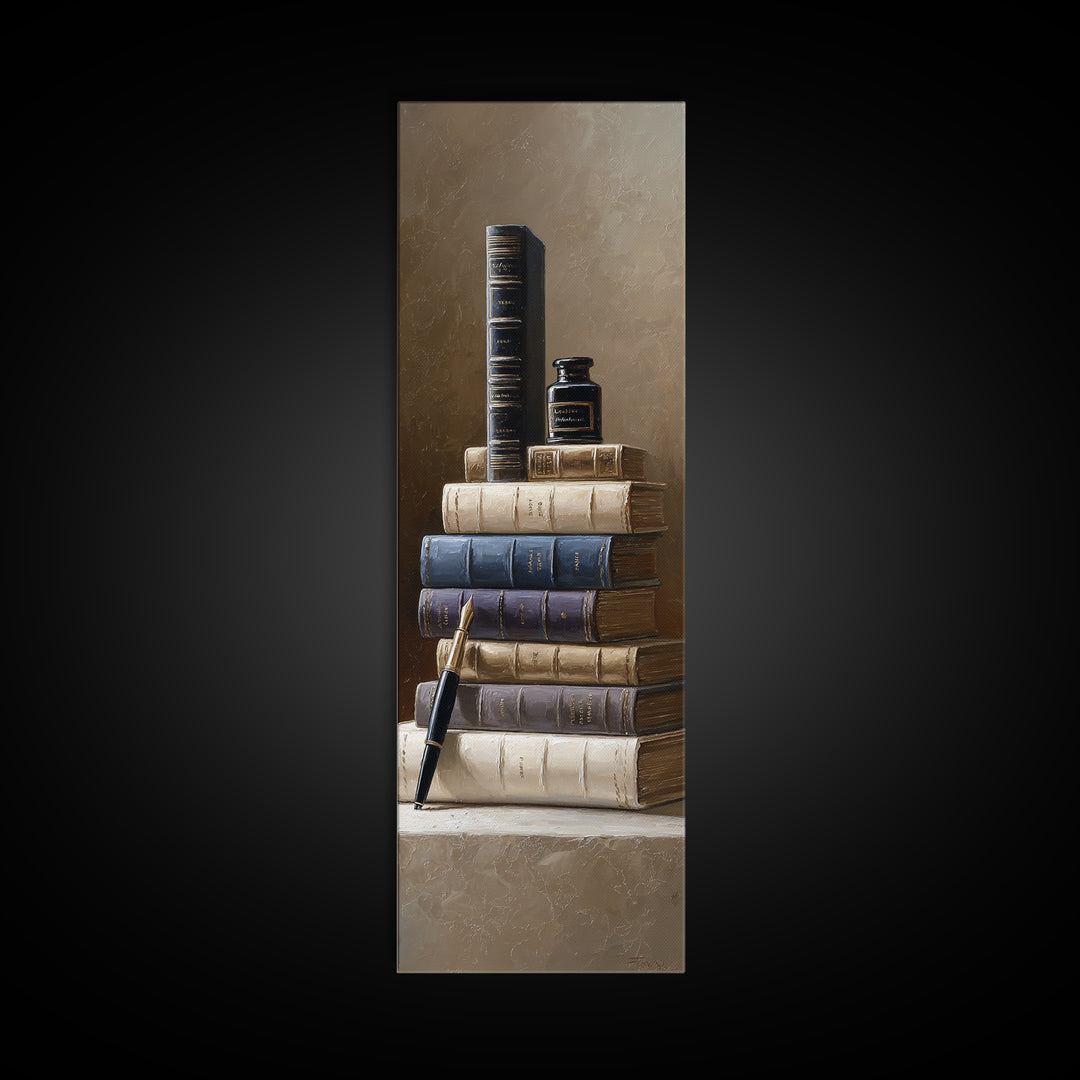 Dignified Law Books and Fountain Pen Still Framed Canvas Print, Law Office Art, Lawyer Sign, Office Decor, Fine Art, Counsel, LOA-1x3-62