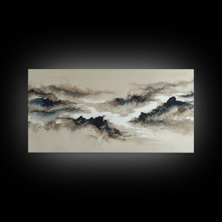 Ink Wash Mountain Symbolizing Stability Framed Canvas Print, Law Office Art, Modern Decor, Office Decor, Fine Art, Counsel, LOA-2x1-16