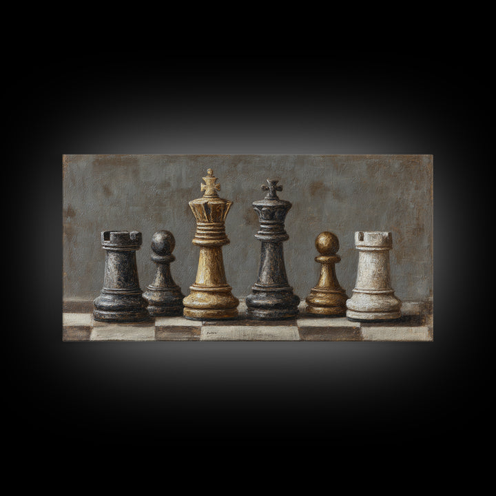 Single Chess King Framed Canvas Print, Law Office Art, Home Decor, Office Decor, Fine Art, Counsel, Minimalist Decor, LOA-2x1-18