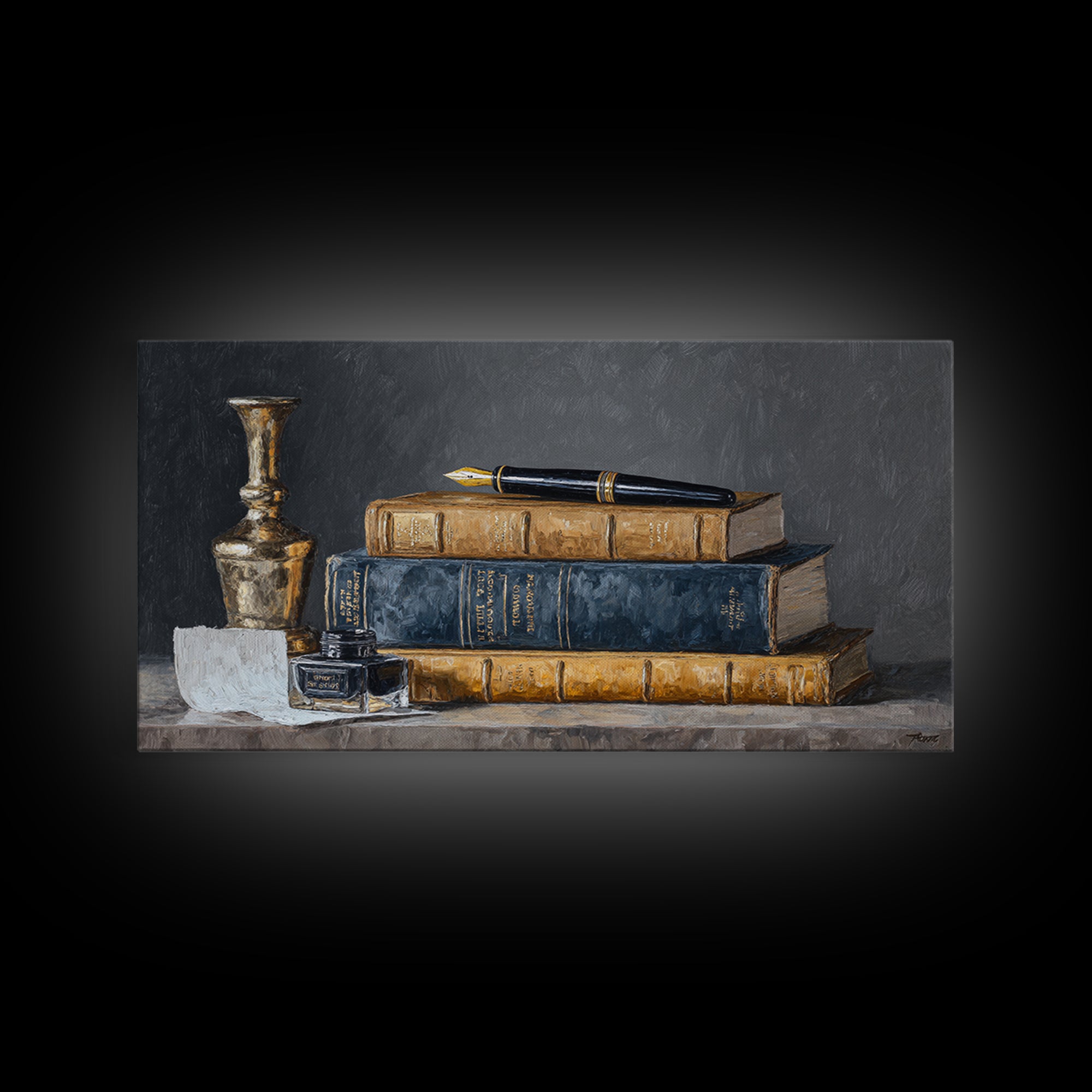 Dignified Law Books and Fountain Pen Still Canvas Print, Law Office Art, Gallery Decor, Office Decor, Fine Art, Counsel, LOA-2x1-22
