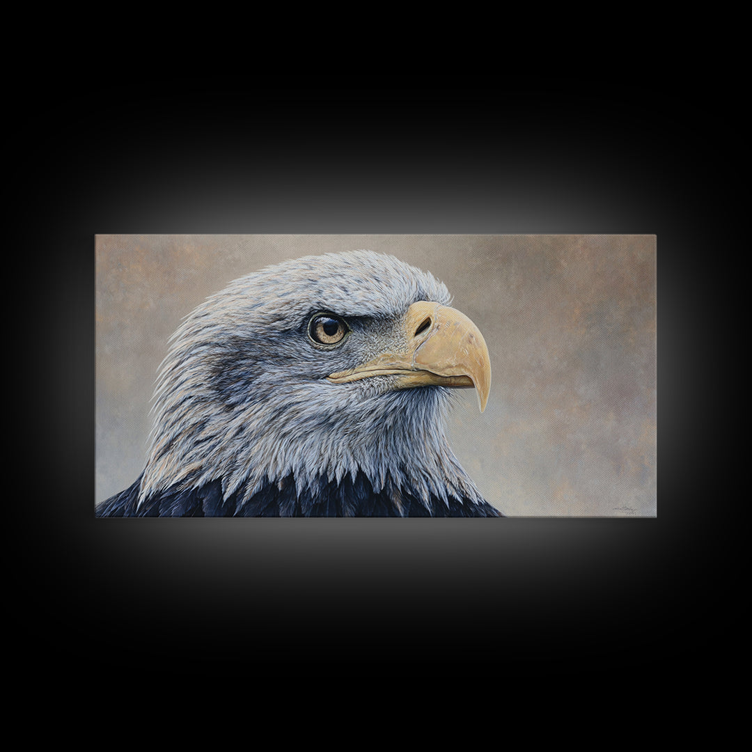 Eagle Portrait with Solemn Presence Canvas Print, Law Office Art, Neutral Decor, Office Decor, Fine Art, Counsel, Wall Art, LOA-2x1-26