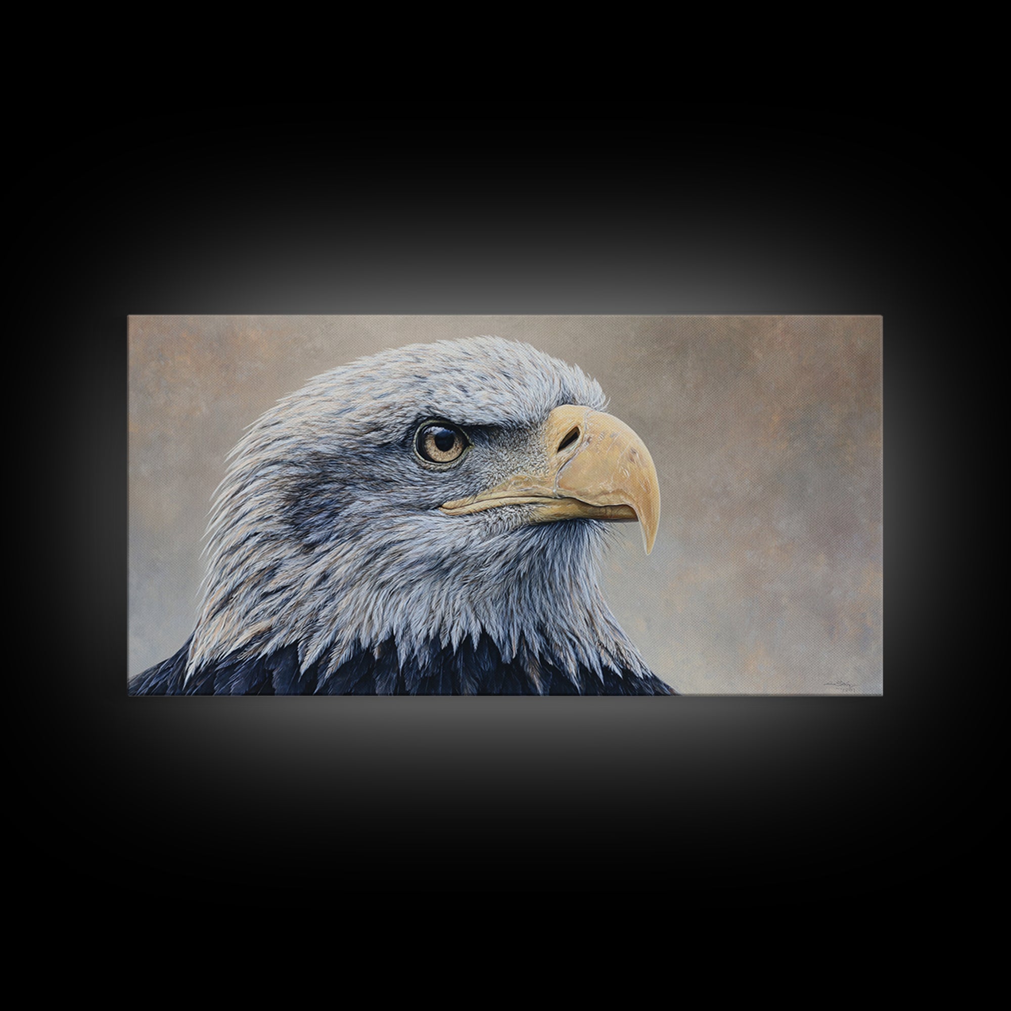 Eagle Portrait with Solemn Presence Canvas Print, Law Office Art, Neutral Decor, Office Decor, Fine Art, Counsel, Wall Art, LOA-2x1-26