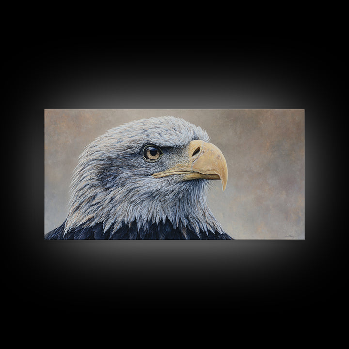 Eagle Portrait with Solemn Presence Canvas Print, Law Office Art, Neutral Decor, Office Decor, Fine Art, Counsel, Wall Art, LOA-2x1-26
