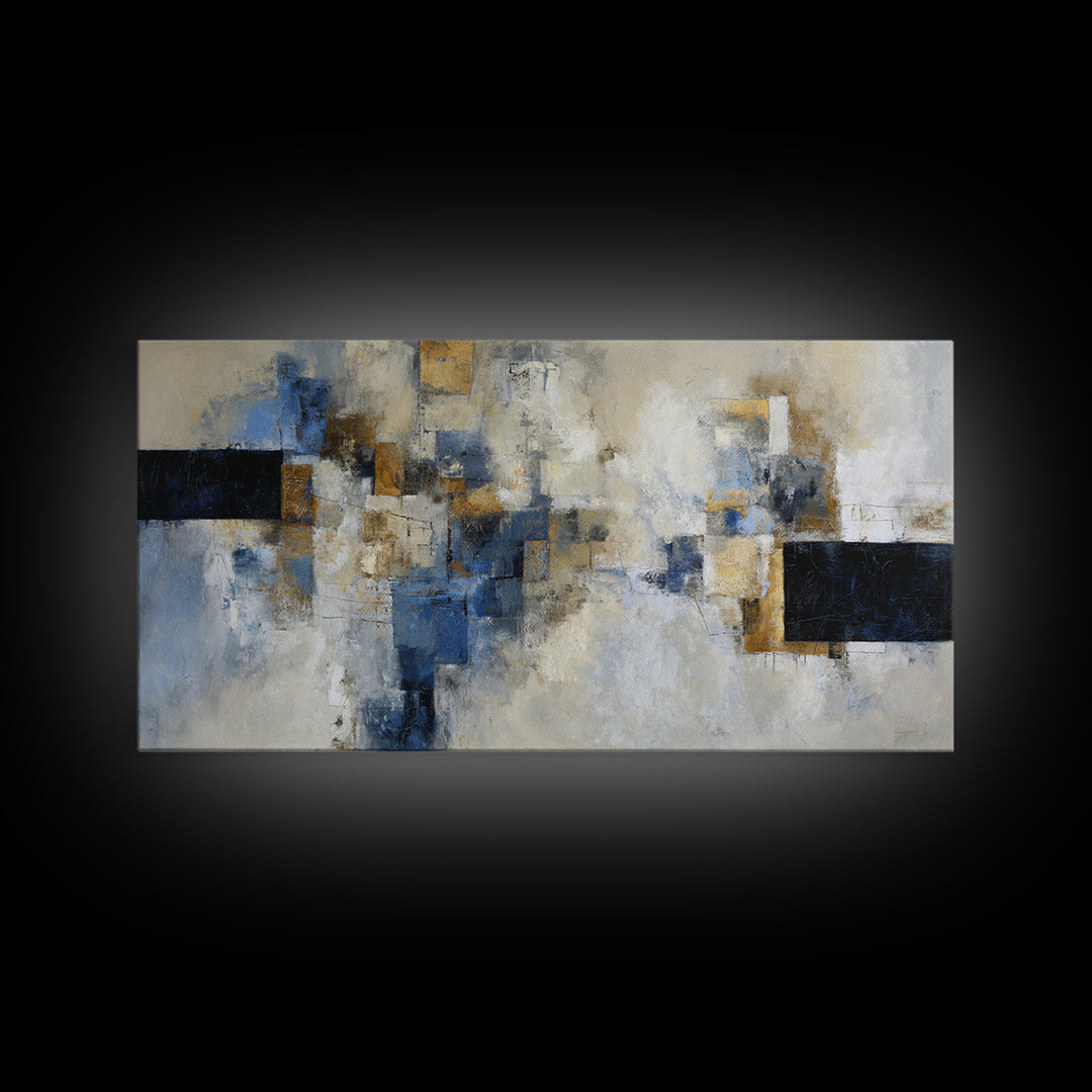 Abstract Navy and Gold Composition for Authority Canvas Print, Law Office Art, Painting, Office Decor, Abstract Art, Counsel, LOA-2x1-48