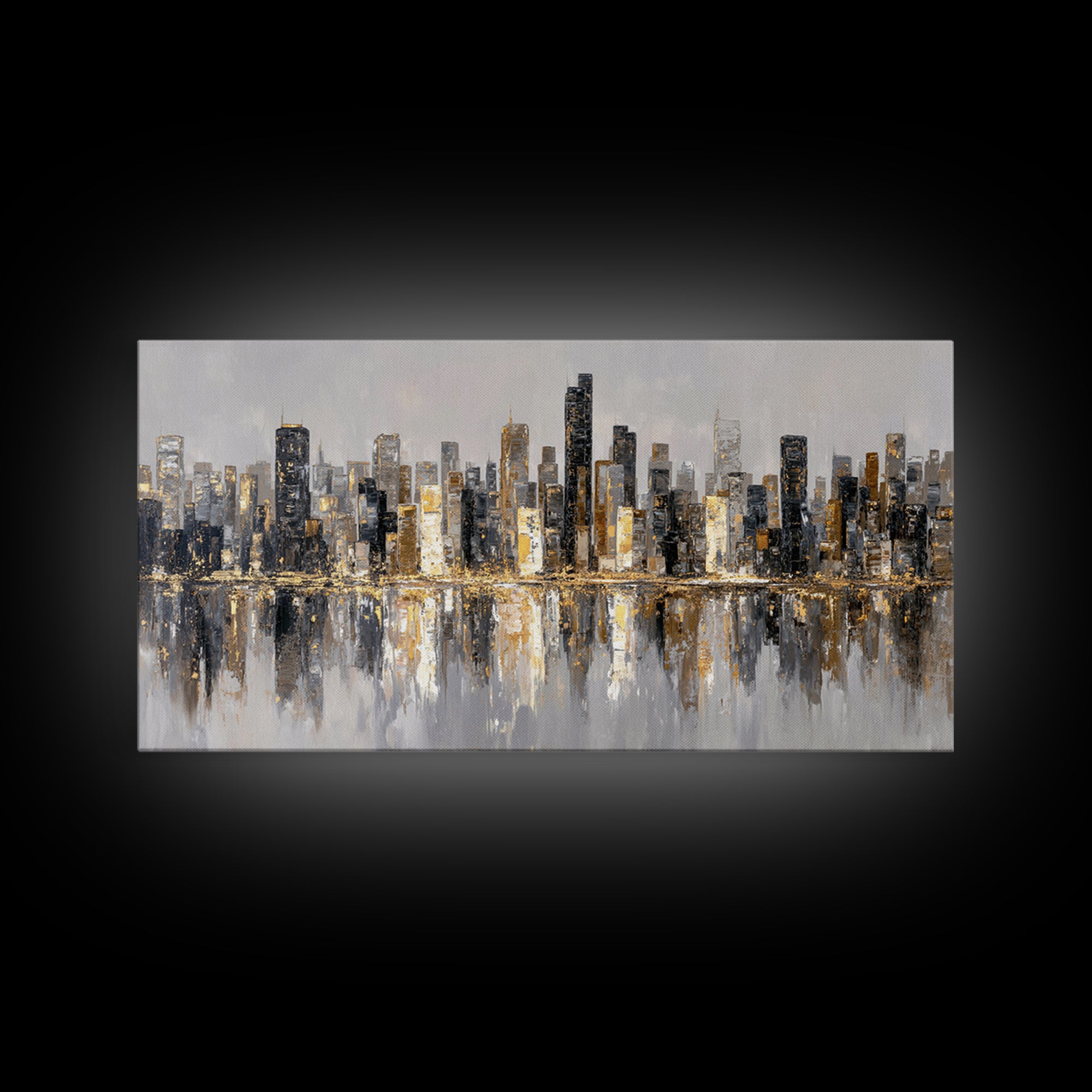 Quiet City Skyline Framed Canvas Print, Law Office Art, Digital Prints, Office Decor, Abstract Art, Counsel, Gifts for Lawyers, LOA-2x1-56