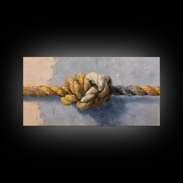 Gold Thread Knot Symbolizing Resolution Canvas Print, Law Office Art, Statement Artwork, Office Decor, Oil Painting, Counsel, LOA-2x1-62