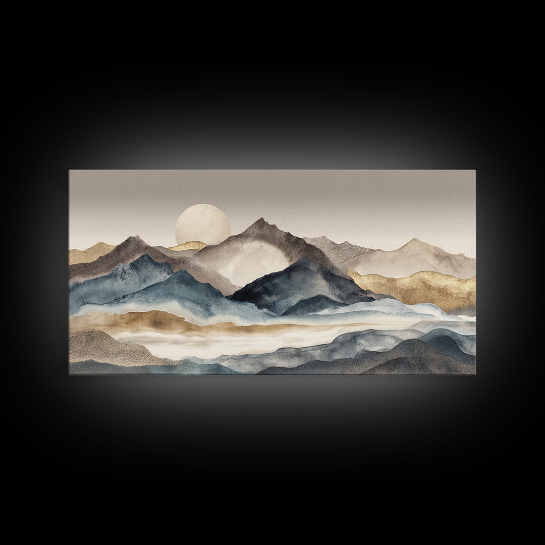 Ink Wash Mountain Symbolizing Stability Canvas Print, Law Office Art, Office Decor, Oil Painting, Counsel, Therapy Office Decor, LOA-2x1-64