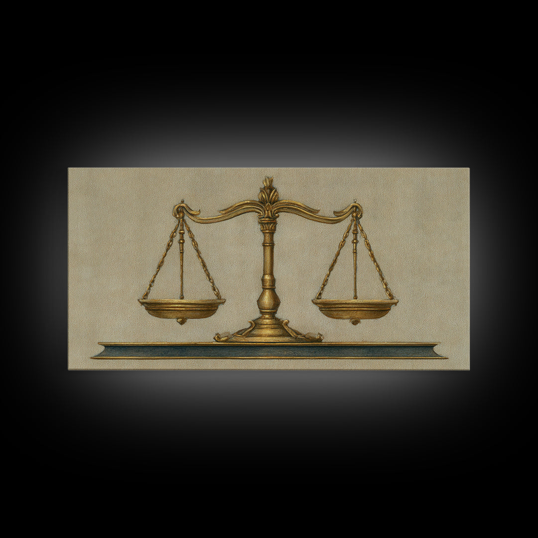 Classical Scales of Justice Canvas Print, Law Office Art, Printable, Office Decor, Fine Art, Counsel, Modern Wall Decor, LOA-2x1-69