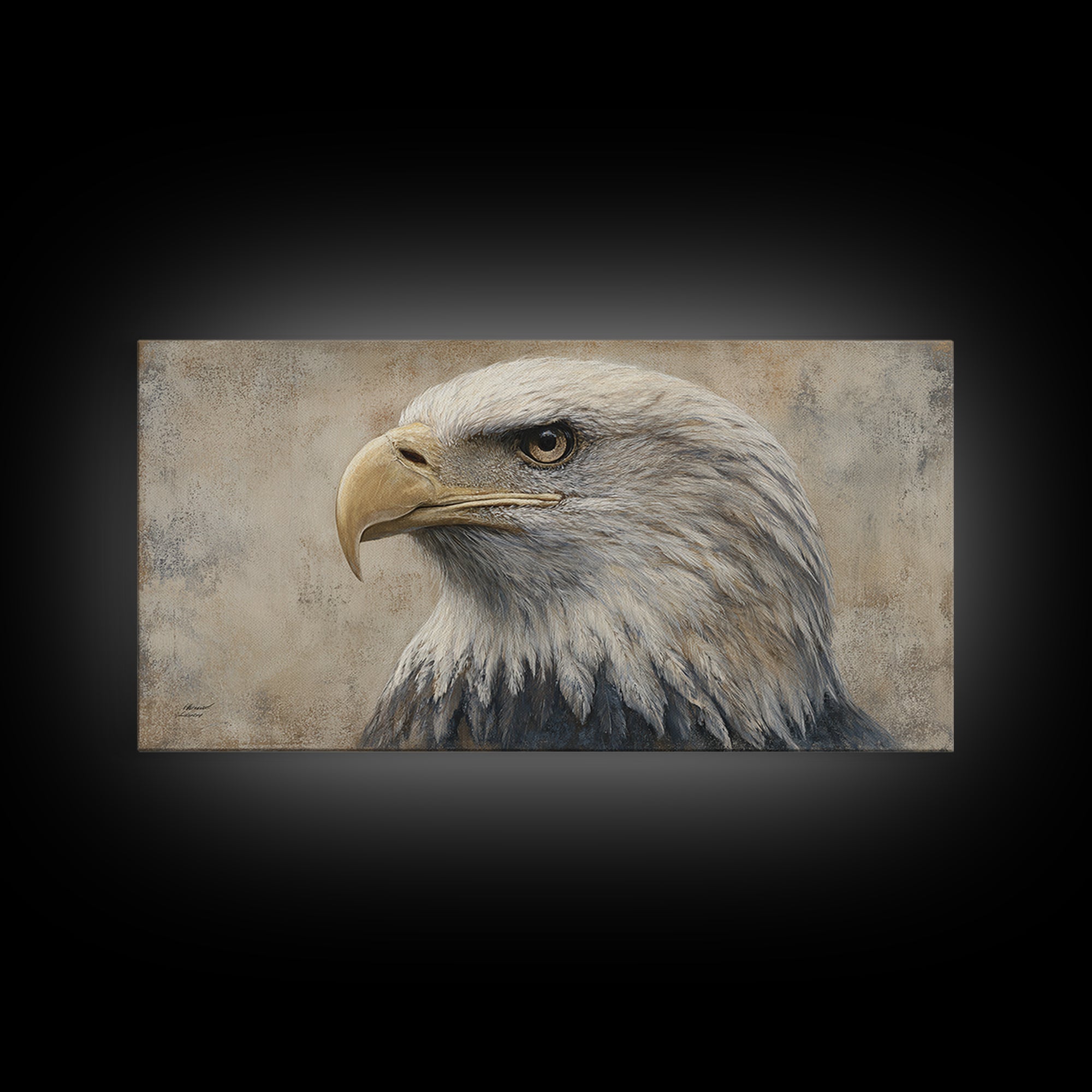 Eagle Portrait with Solemn Presence Canvas Print, Law Office Art, Contemporary Art, Office Decor, Counsel, Metal Wall Decor, LOA-2x1-74