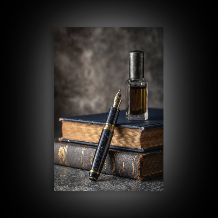 Dignified Law Books and Fountain Pen Still Canvas Print, Law Office Art, Neutral Decor, Office Decor, Fine Art, Counsel, LOA-2x3-10