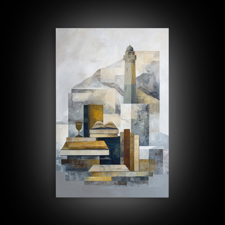 Stormy Landscape with Lighthouse as Guidance Metaphor Framed Canvas Print, Law Office Art, Law, Office Decor, Fine Art, Counsel, LOA-2x3-19
