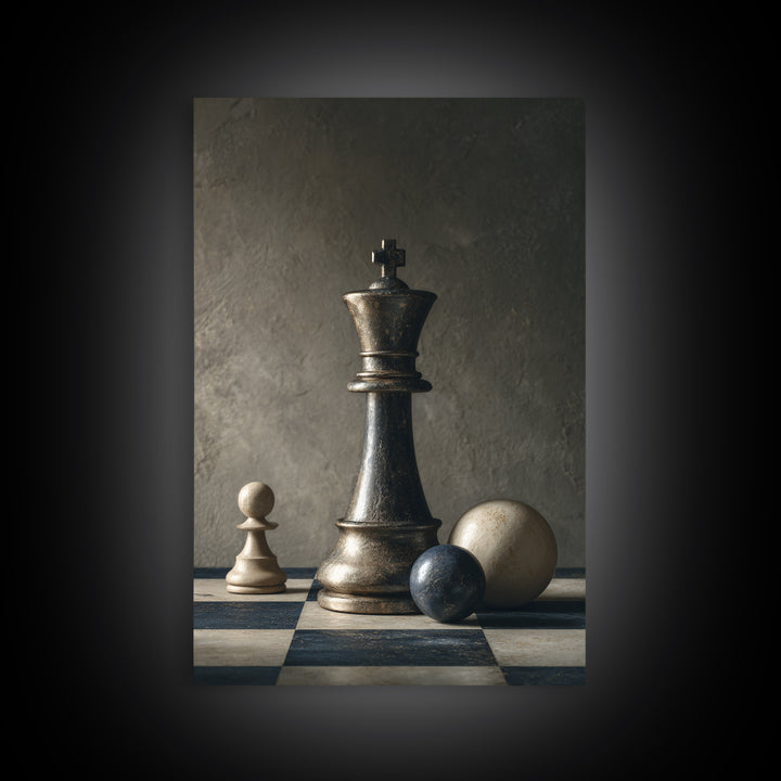 Single Chess King Framed Canvas Print, Law Office Art, Gallery Decor, Office Decor, Fine Art, Counsel, Contemporary Art, LOA-2x3-30