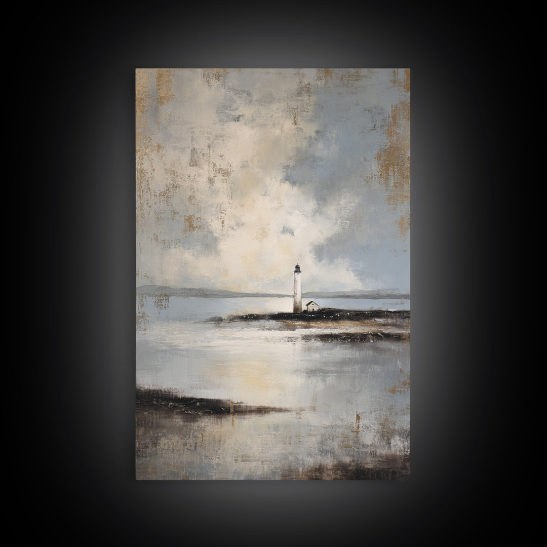 Stormy Landscape with Lighthouse as Guidance Metaphor Canvas Print, Law Office Art, Neutral Decor, Office Decor, Counsel, LOA-2x3-43