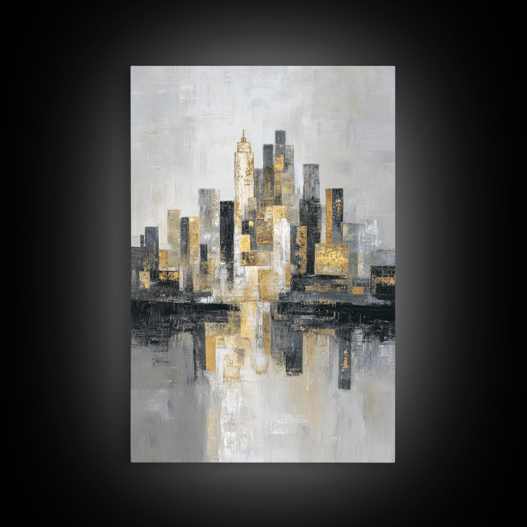Quiet City Skyline Framed Canvas Print, Law Office Art, Lawyer, Office Decor, Abstract Art, Counsel, Neutral Decor, LOA-2x3-44