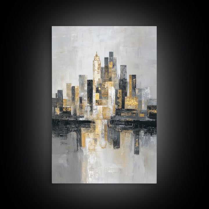 Quiet City Skyline Framed Canvas Print, Law Office Art, Lawyer, Office Decor, Abstract Art, Counsel, Neutral Decor, LOA-2x3-44