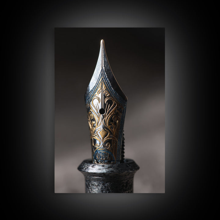 Fountain Pen Nib Closeup Framed Canvas Print, Law Office Art, Law School Gifts, Office Decor, Fine Art, Counsel, LOA-2x3-55