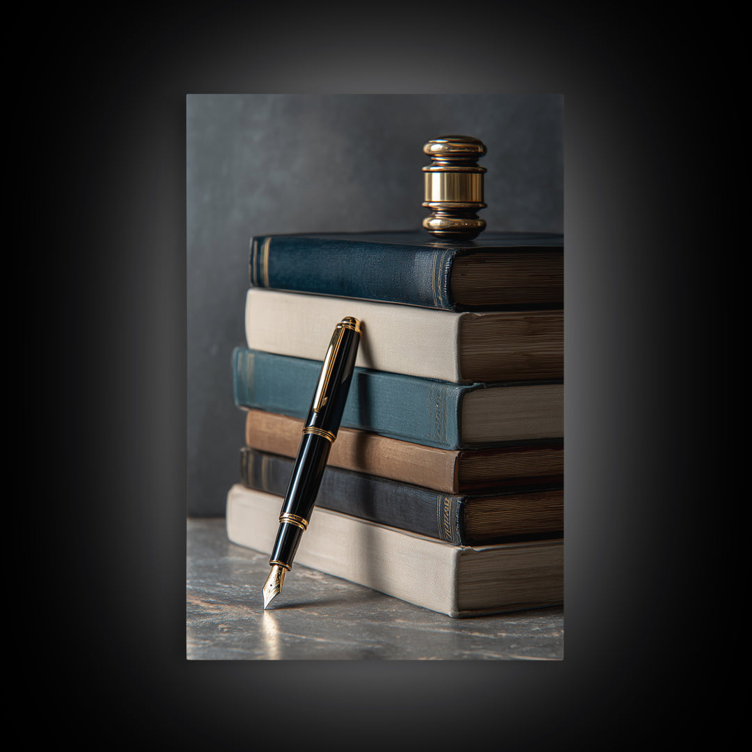 Dignified Law Books and Fountain Pen Still Canvas Print, Law Office Art, Contemporary Art, Office Decor, Fine Art, Counsel, LOA-2x3-58