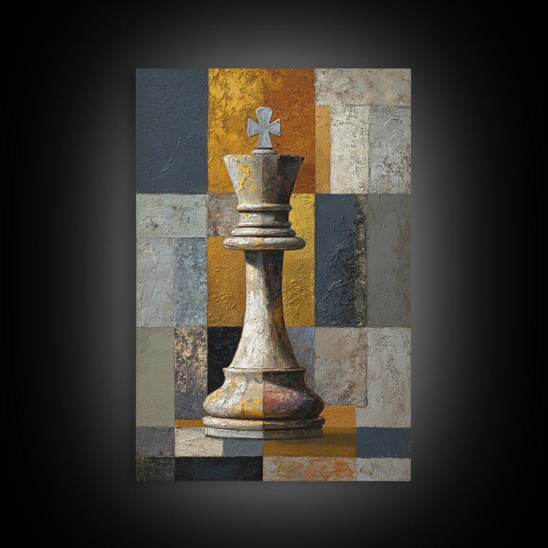 Single Chess King Framed Canvas Print, Law Office Art, Minimalist Decor, Office Decor, Fine Art, Counsel, Poster Print, LOA-2x3-78