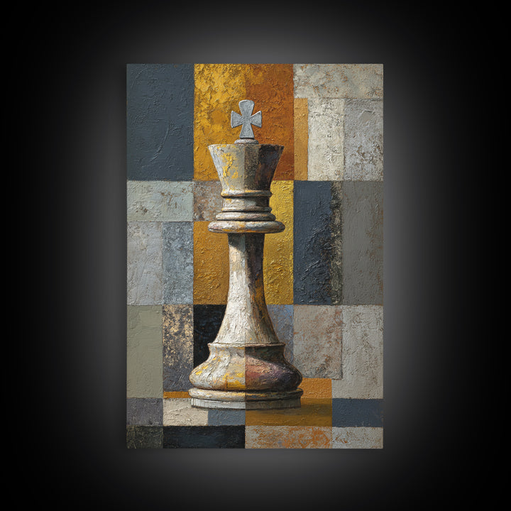 Single Chess King Framed Canvas Print, Law Office Art, Minimalist Decor, Office Decor, Fine Art, Counsel, Poster Print, LOA-2x3-78