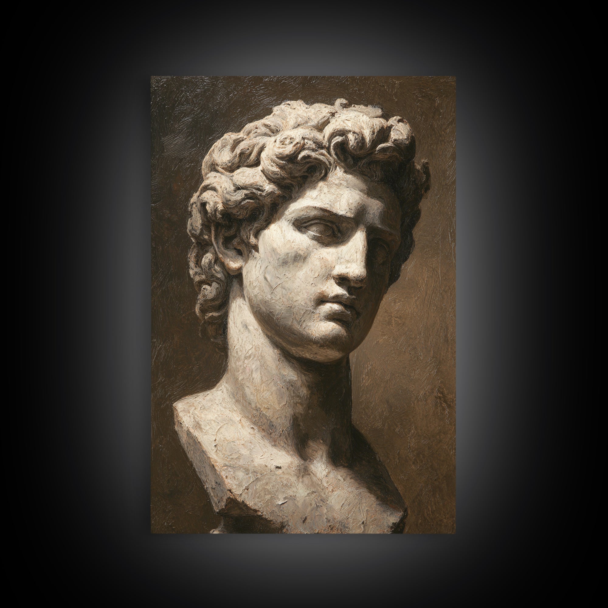 Classical Statue Bust Framed Canvas Print, Law Office Art, Metal Wall Decor, Office Decor, Oil Painting, Counsel, LOA-2x3-8
