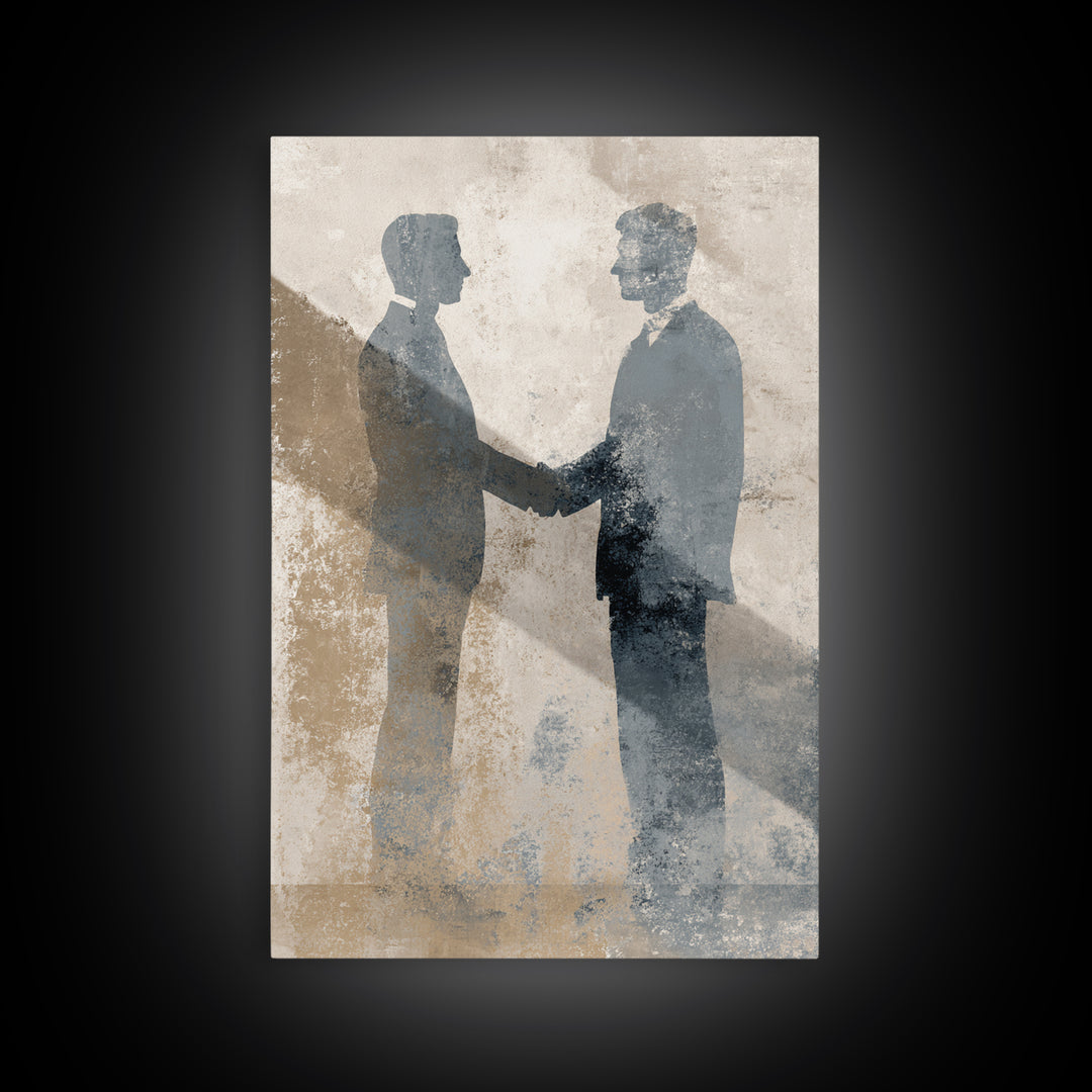 Diplomatic Handshake Silhouette Canvas Print, Law Office Art, Wall Decor, Office Decor, Abstract Art, Counsel, Floral Art, LOA-2x3-99